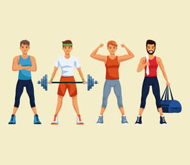 Set of fitness mens with sport wear vector illustration graphic design