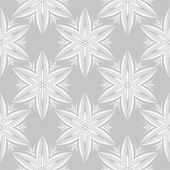 White floral seamless design on gray background