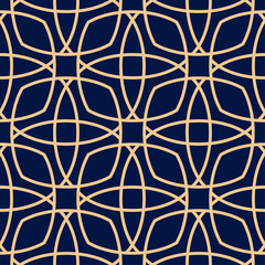 Geometric ornament. Golden blue seamless pattern - 209021351