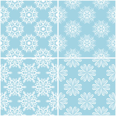 Floral patterns. Set of blue and white seamless backgrounds