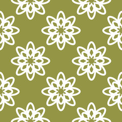 Fototapeta na wymiar White floral seamless pattern on olive green background