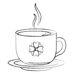 hot beverage decorative tea cup on dish vector illustration sketch