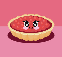 kawaii pie over pink background, colorful design. vector illustration
