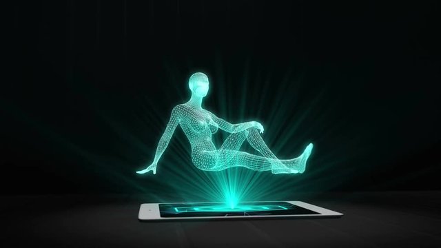 Person projection futuristic holographic display tablet hologram technology