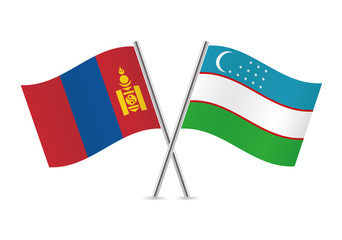 Mongolia and Uzbekistan flags. Vector illustration.