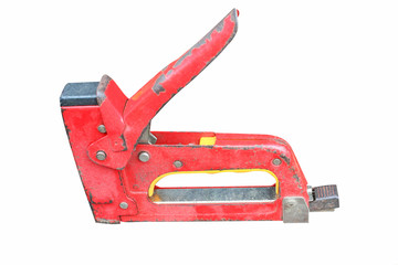 Red staple gun glyph isolated on white background 