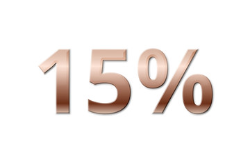 15 % - fifteen copper-coloured percent on white background