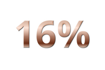 16 % - sixteen copper-coloured percent on white background