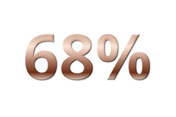 68 % - sixty-eight copper-coloured percent on white background