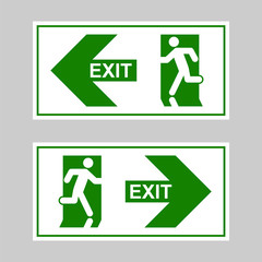 Emergency exit sign. Man running out fire exit
