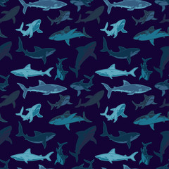Abstract seamless vector pattern for girls, boys, clothes. Creative background with sharks. Funny wallpaper for textile and fabric. Fashion style. Colorful bright