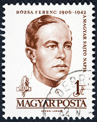 A stamp printed in Hungary shows a portrait image of Rozsa Ferenc