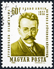 A stamp printed in Hungary shows a portrait image of Szabo Ervin