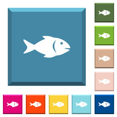 Naklejka premium Fish white icons on edged square buttons