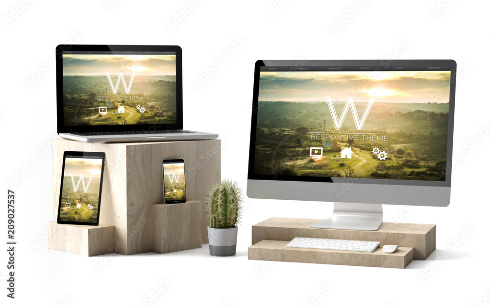 Canvas Prints wooden cubes devices isolated technology template responsive website