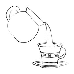 coffee maker pouring into cup with dish vector illustration sketch