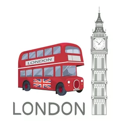 Foto op Canvas Set for design on London. Great Britain. Big Ben Tower. London bus. Vector graphics to design. © avtorpainter