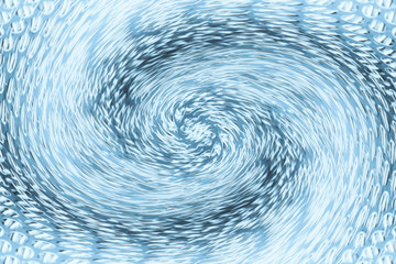 Space matter revolves around a spiral wormhole of blue color. Fantastic background image of asymmetric vortex tunnel in center of shot.