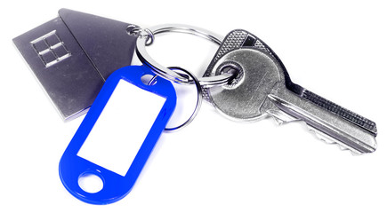 clés maison avec porte-étiquette bleu 