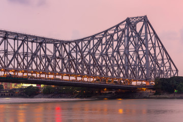 Howrah bridge - The historic cantilever bridge on the river Hooghly during the night in Kolkata, India