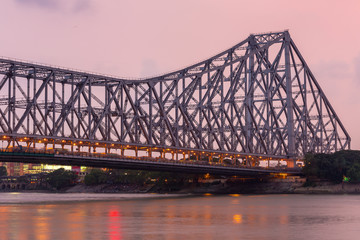 Howrah bridge - The historic cantilever bridge on the river Hooghly during the night in Kolkata, India