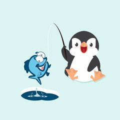 Cute little  penguin fishing