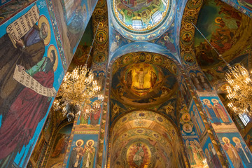 Fototapeta na wymiar RUSSIA, SAINT PETERSBURG - AUGUST 18, 2017: Interior of Church of the Savior on Spilled Blood in Saint Petersburg, Russia