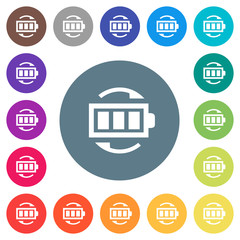 Rechargeable battery flat white icons on round color backgrounds