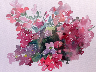 Abstract bright colored decorative background . Floral pattern handmade . Beautiful tender romantic spring bouquet of phloxe flowers  , made in the technique of watercolors from nature.