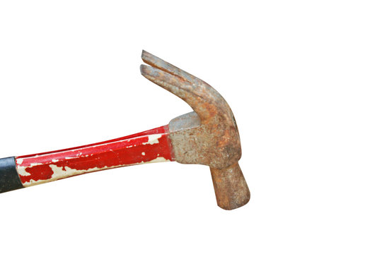 Old Red Hammer Isolated On White Background 