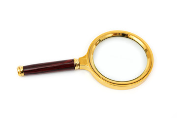 Gold Magnifying Glass Isolated on a White Background.