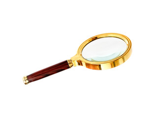 Gold Magnifying Glass Isolated on a White Background.
