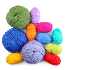 Colorful knitting yarn on white background