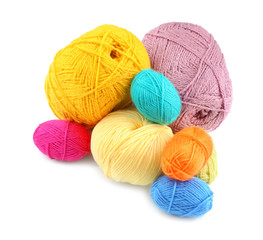 Colorful knitting yarn on white background