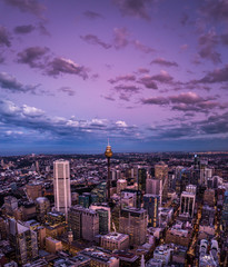 Fototapeta premium Tall buildings in the city and in the evening from above