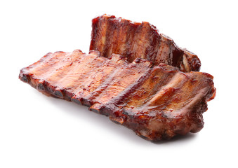 Delicious grilled ribs on white background