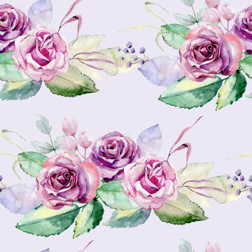 Watercolor seamless floral background. Colorful bouquet of flowers.