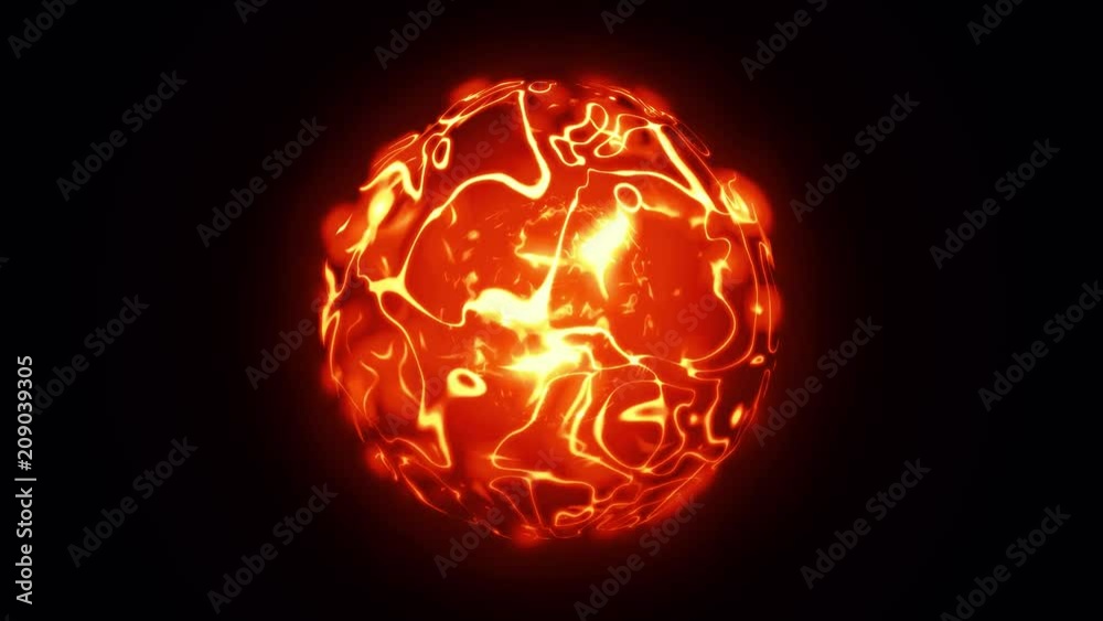 Wall mural 3d animation of abstract isolated red and orange fire magical orb. burning sphere with plasma ring o