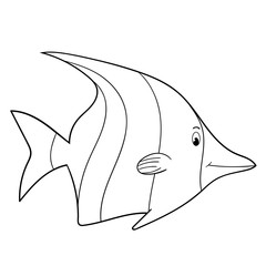 Coloring page for children. Cartoon tropical fish Moorish idol. Hand drawn. Vector illustration