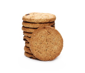 Round wholewheat biscuits with raisins isolated on white background