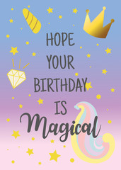 Obraz premium Happy birthday card with cute unicorn.