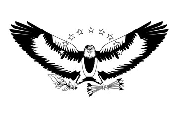 american bald eagle emblem with arrows and olive branch vector illustration design
