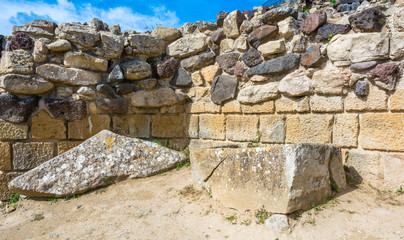 Nuraghe 'Su Nuraxi' in Barumini, Sardinia, Italy. View of archeological nuragic complex of Su Nuraxi di Barumini. UNESCO World Heritage List