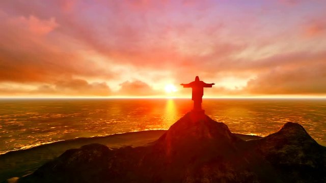 Sunset scene zoom in with Christ The Redeemer