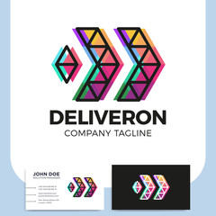 Abstract business delivery or logistic logo icon design template with two arrow and business card