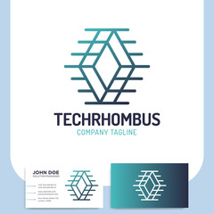 Network technology rhombus abstract vector logo design and template teamwork business card