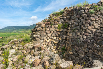 Nuraghe 'Su Nuraxi' in Barumini, Sardinia, Italy. View of archeological nuragic complex of Su Nuraxi di Barumini. UNESCO World Heritage List