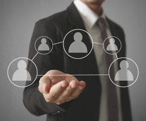 Hand touch virtual icon of social network