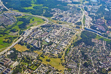 Aerial shot over Rinkeby Stockholm Sweden