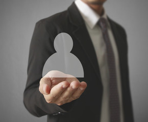 Hand touch virtual icon of social network
